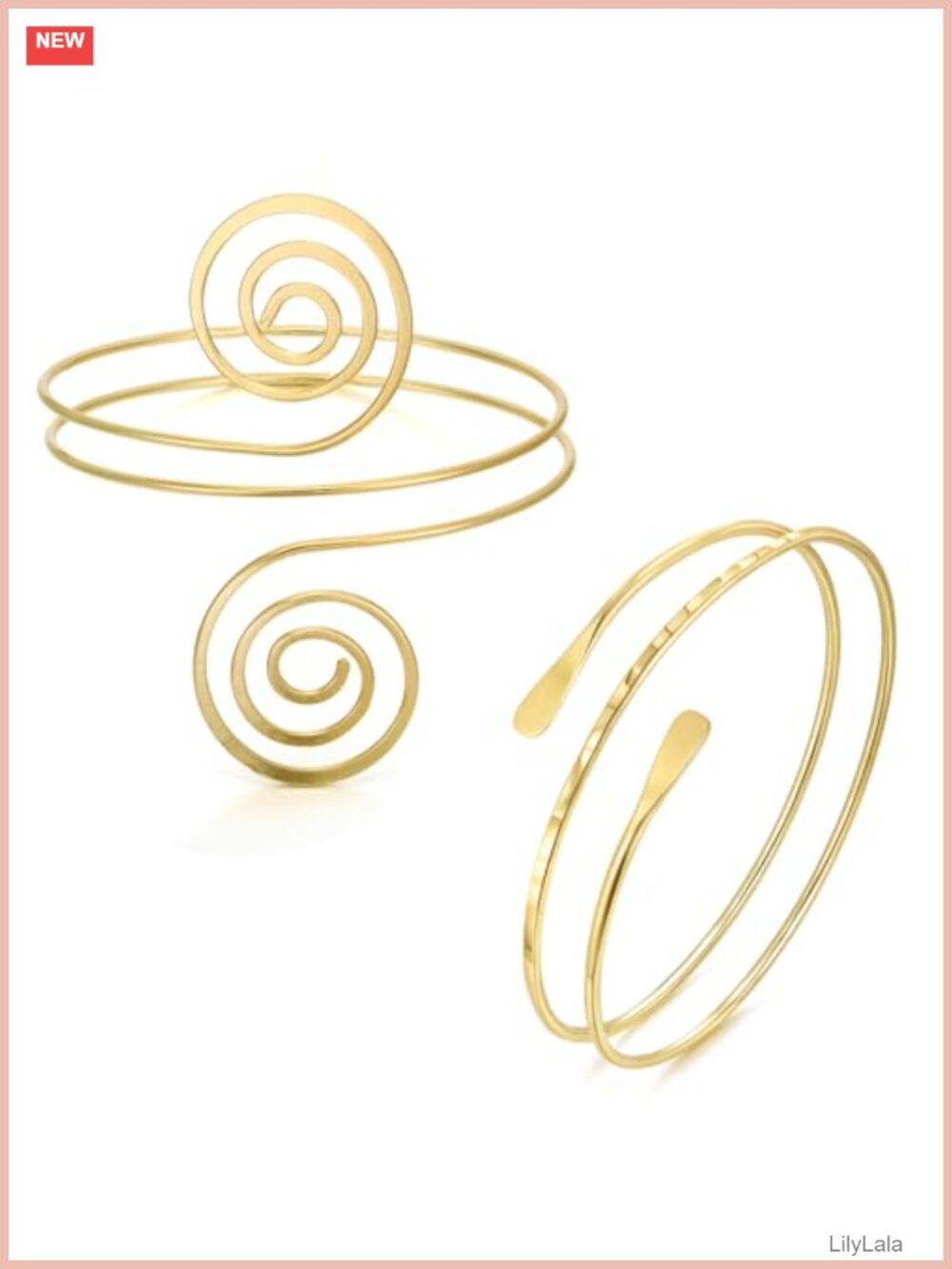 BOMAIL 2Pcs Gold Plated Arm Cuff Bracelets Adjustable Minimalist Set